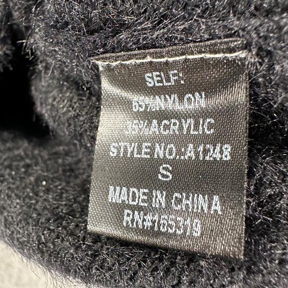 Day + Moon Fuzzy Cropped Sweater Top Size Small Black Short Puff Sleeve Crew Nec - Picture 7 of 9